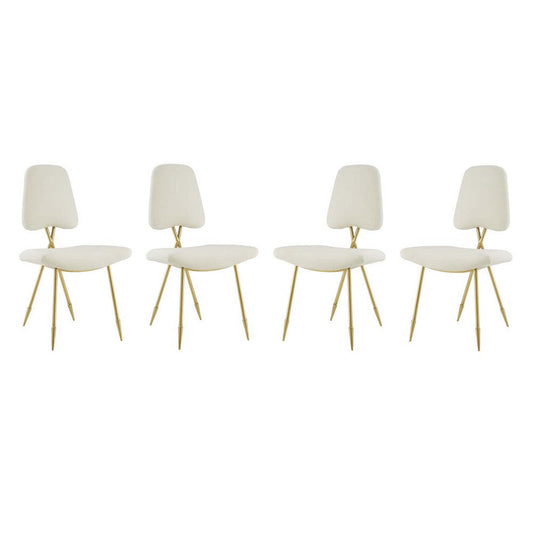 Modway Ponder Mid-Century Modern Performance Velvet, Four Lounge Chairs, Ivory