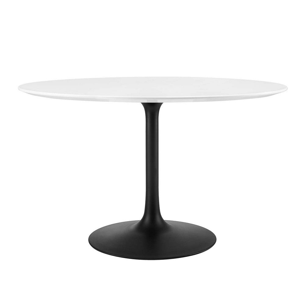 Modway Lippa 47" Round Wood Dining Table, White Top, Black Base