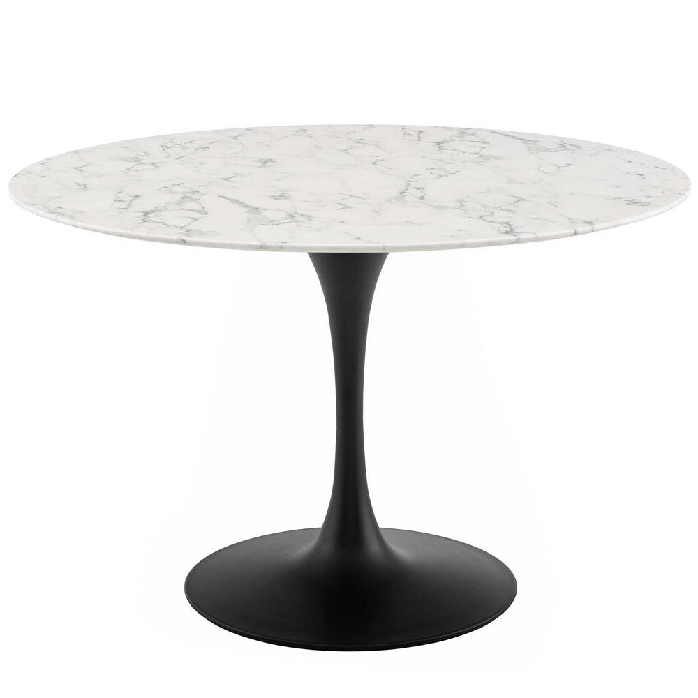 Modway Lippa 47" Round Artificial Marble Dining Table, Top, Black Base