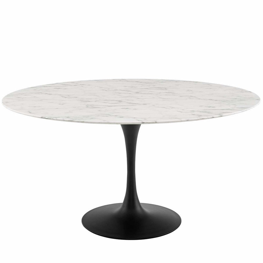 Modway Lippa Dining Table, 60 in Artificial Marble Round Top, White