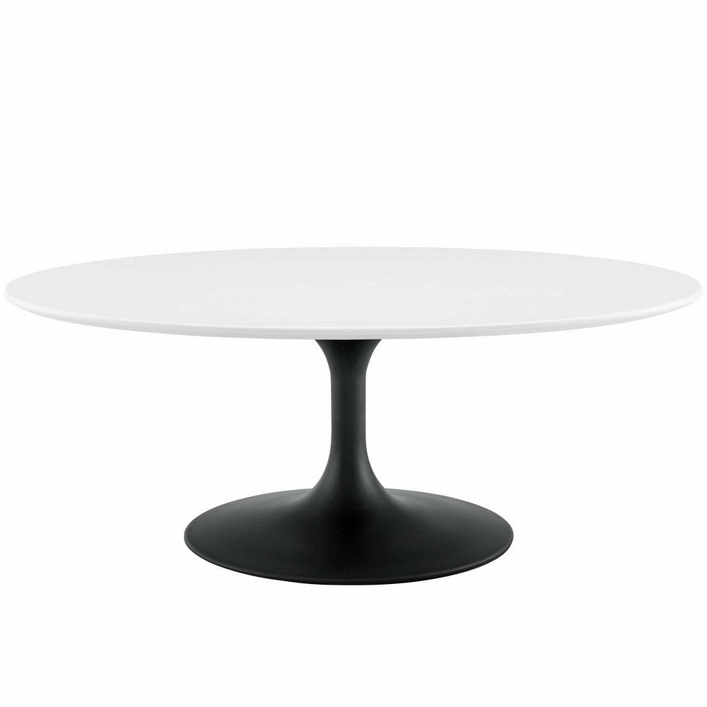 Modway Lippa Mid-Century Modern 42" Oval Coffee Table in Black White