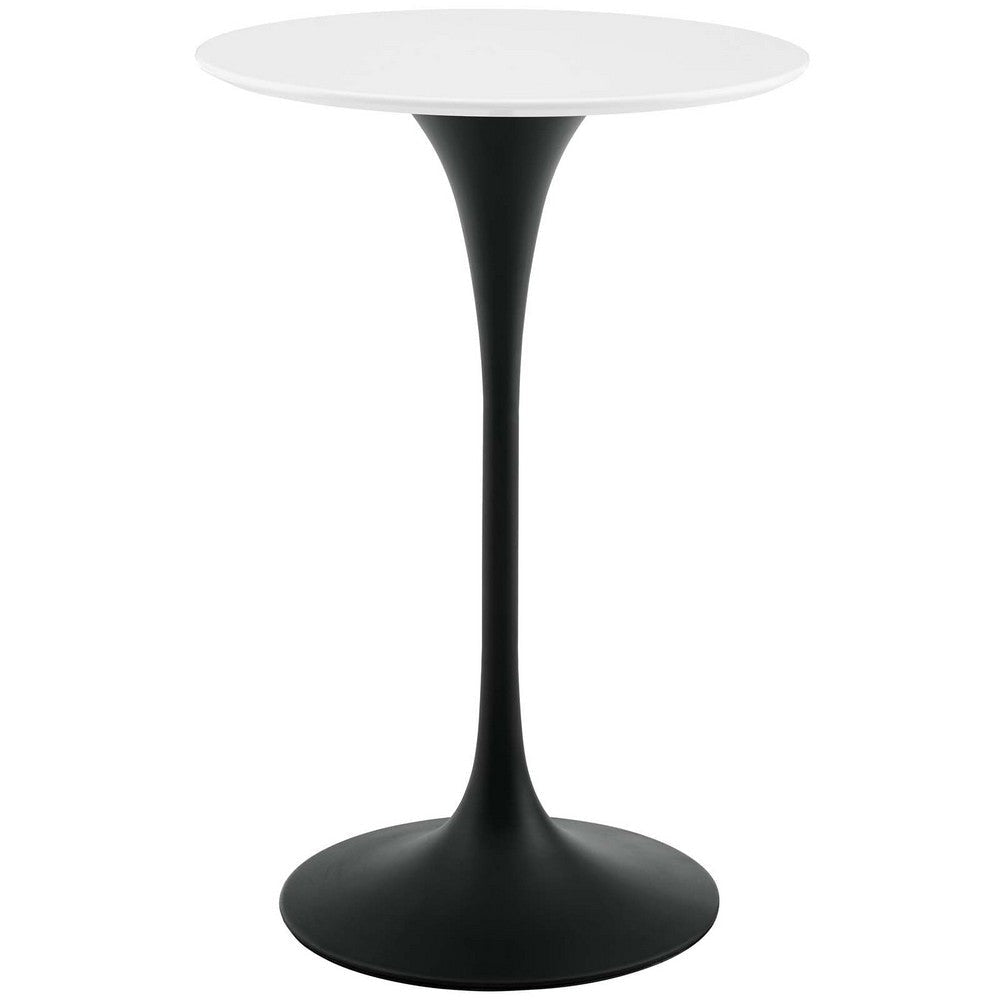 Modway Lippa 28" Round Wood Bar Table, White Top, Black Base