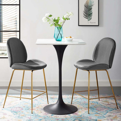 Modway Lippa 28" Square Wood Top Bar Table, White, Black Base