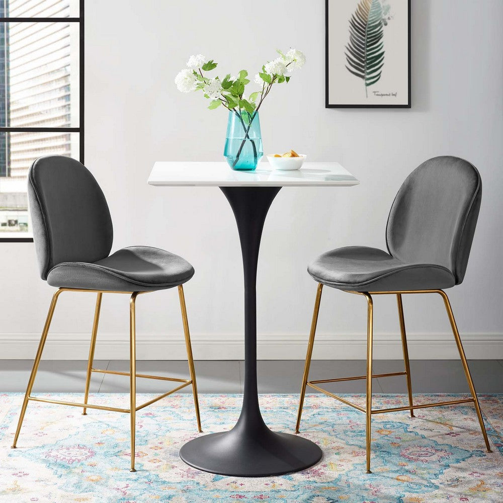 Modway Lippa 28" Square Wood Top Bar Table, White, Black Base
