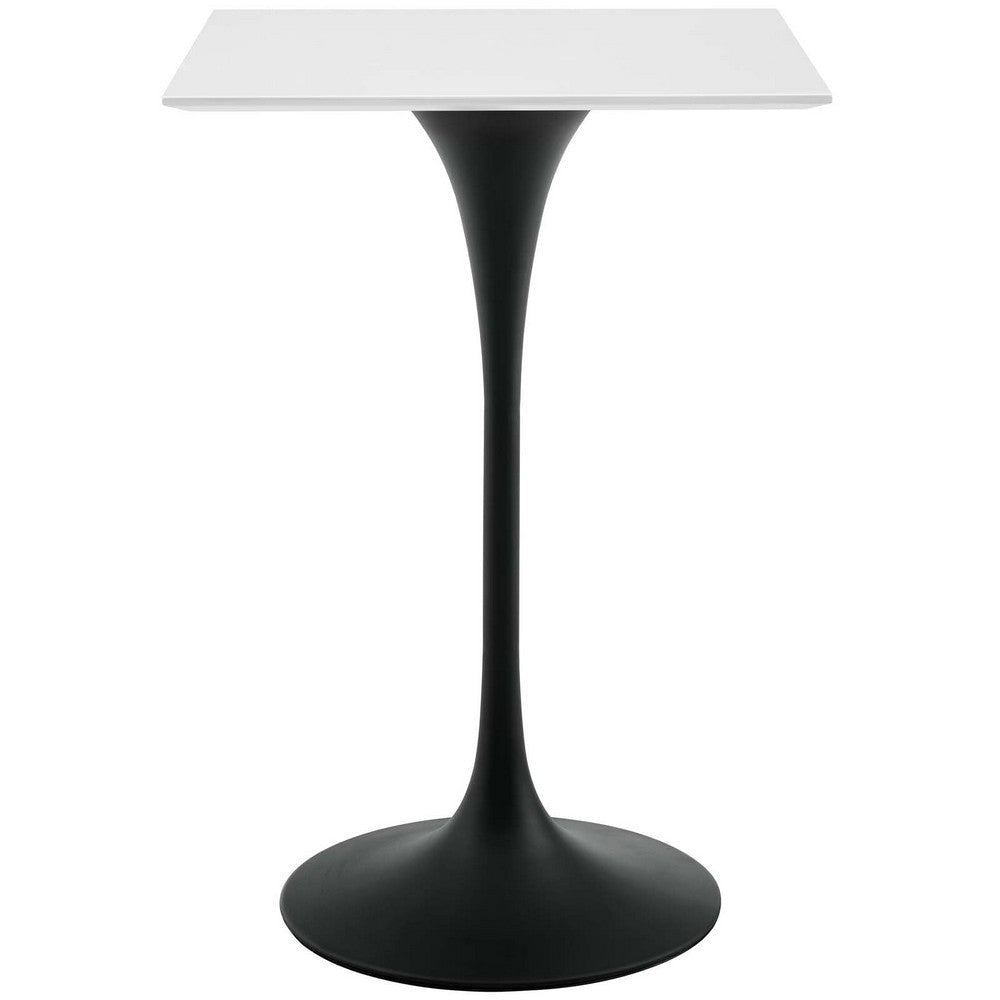 Modway Lippa 28" Square Wood Top Bar Table, White, Black Base