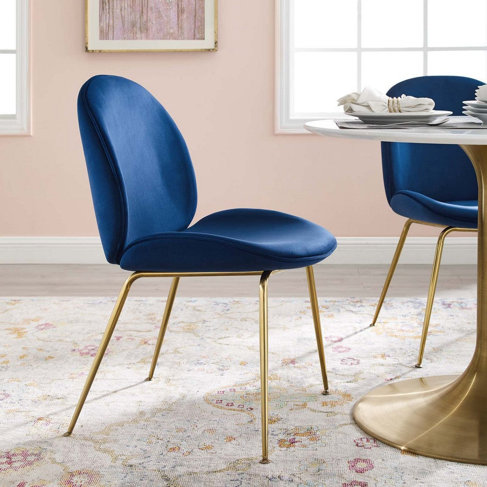 Modway Scoop Performance Velvet Dining Side Chair with Gold Stainless Steel Metal Base in Navy MDY-EEI-3548-NAV