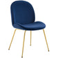 Modway Scoop Performance Velvet Dining Side Chair with Gold Stainless Steel Metal Base in Navy