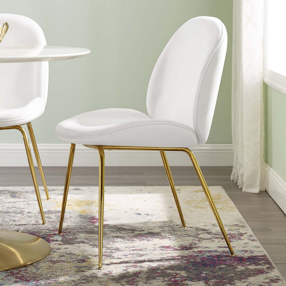 Scoop Gold Stainless Steel Leg Performance Velvet Dining Chair by Modway| White