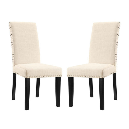 Modway Parcel Modern Upholstered Fabric Two Dining Chairs with Nailhead Trim in Beige