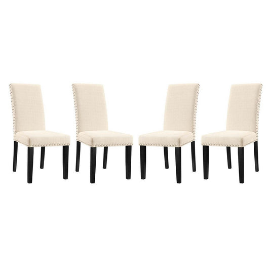 Modway Parcel Modern Upholstered Fabric Four Dining Chairs with Nailhead Trim in Beige