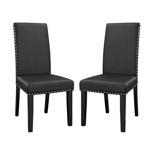 Modway Parcel Modern Faux Leather Upholstered Two Dining Chairs with Nailhead Trim in Black