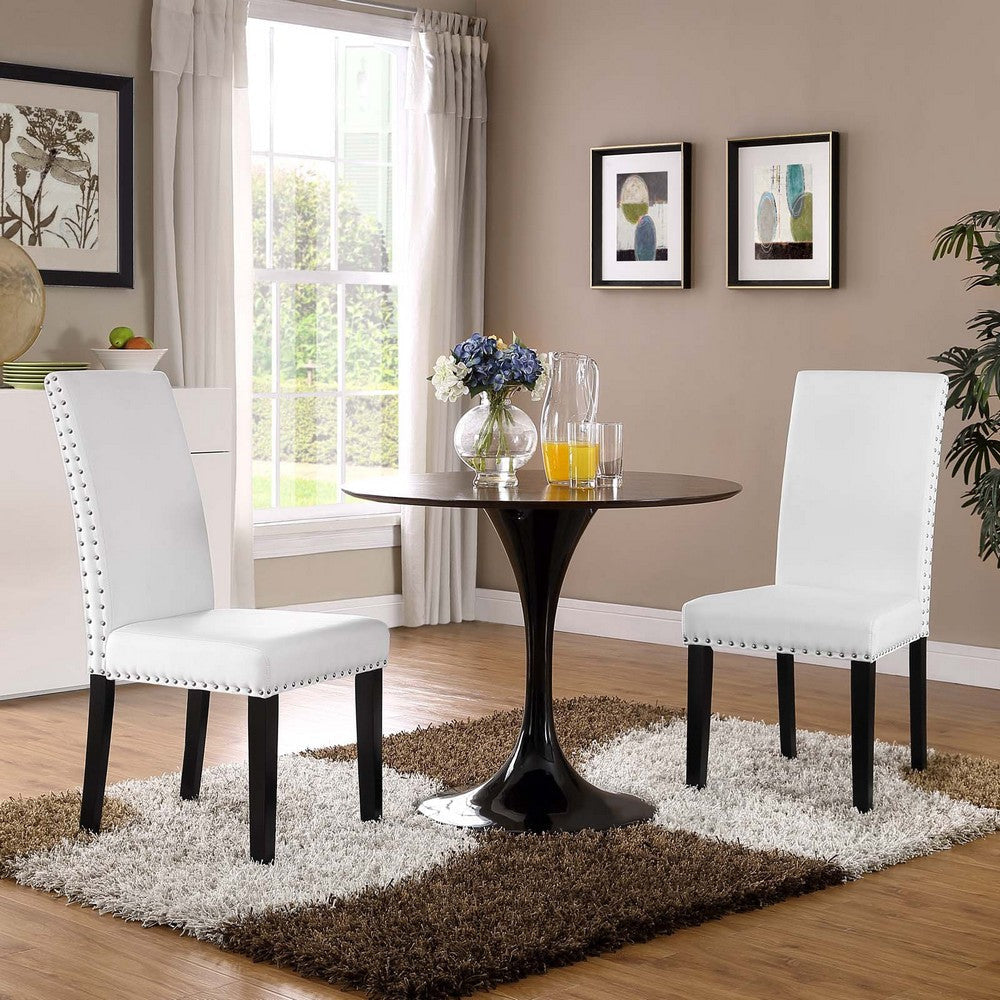 Modway Parcel Modern Faux Leather Upholstered Two Dining Chairs with Nailhead Trim in White MDY-EEI-3553-WHI