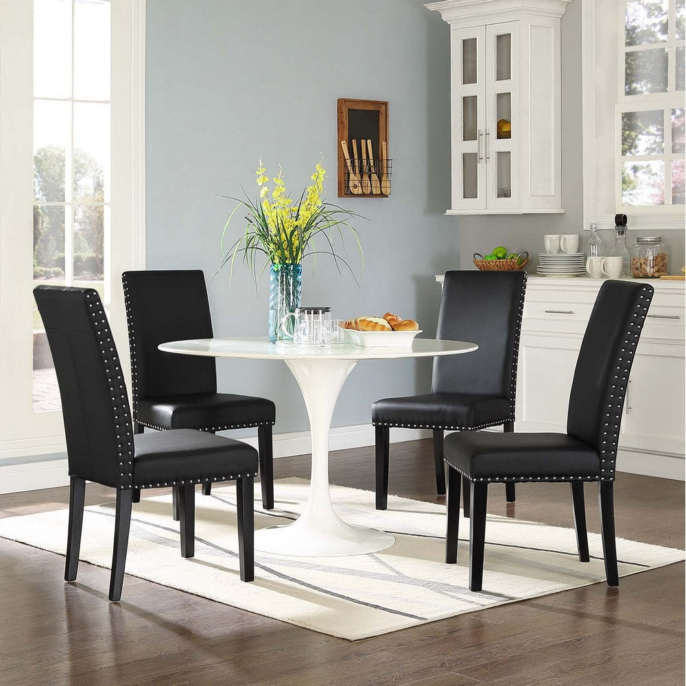 Modway Parcel Modern Faux Leather Upholstered Parsons Four Dining Chairs in Black MDY-EEI-3554-BLK