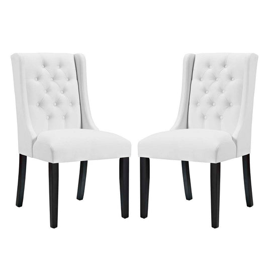 Modway Baronet Modern Tufted Faux Leather Upholstered Two Dining Chairs in White