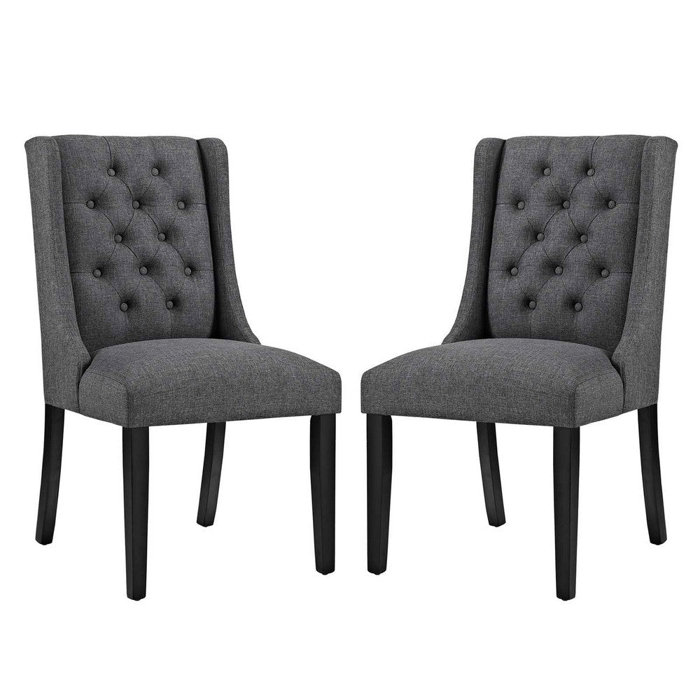 Modway Baronet Modern Tufted Upholstered Fabric Parsons Two Kitchen and Dining Room Chairs in Gray