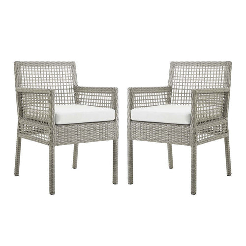 Modway Aura Wicker Rattan Outdoor Patio Two Dining Arm Chairs in Gray White