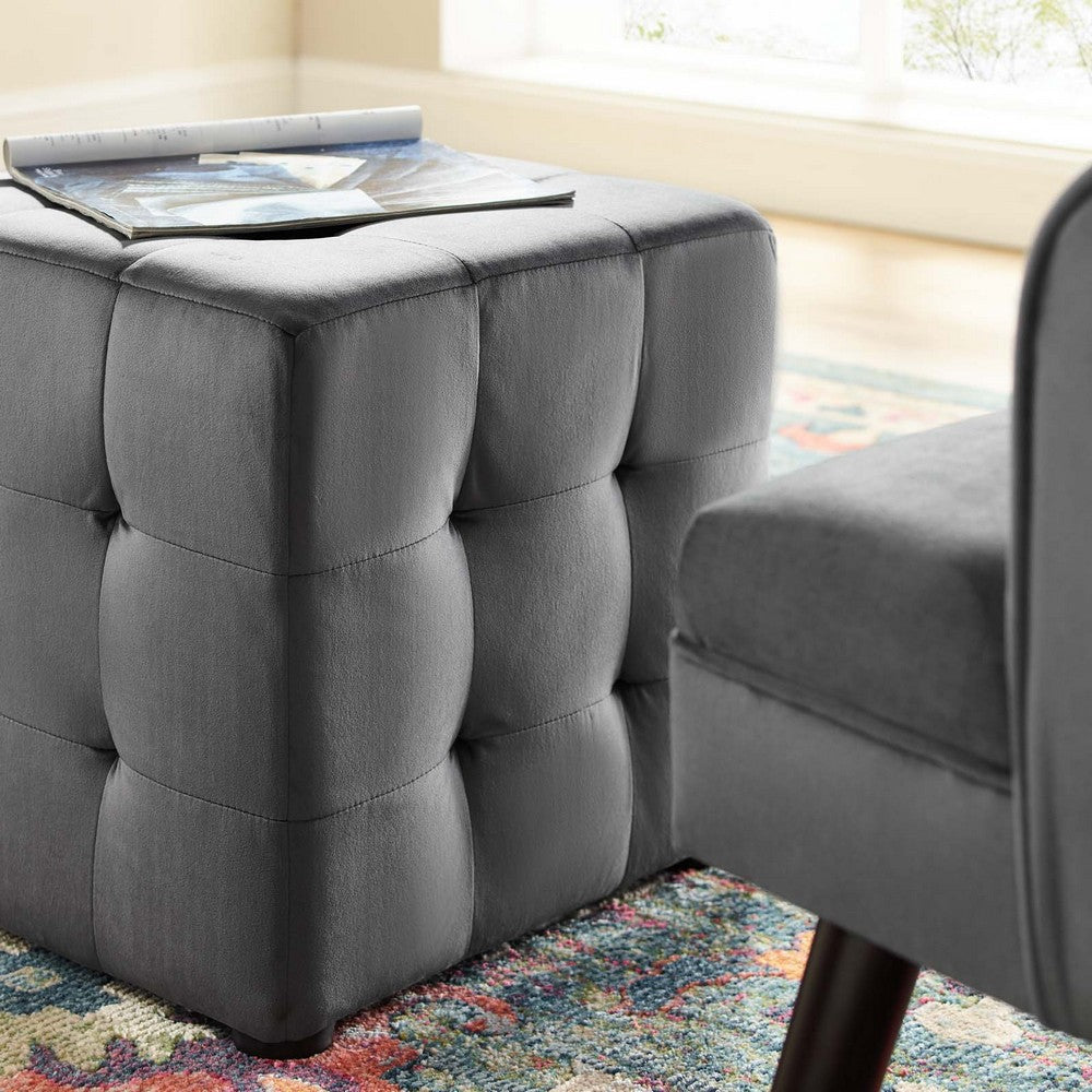 Modway EEI-3577-GRY Contour Tufted Button Cube Performance Velvet Ottoman Gray 15.5’’L x 15.5’’H