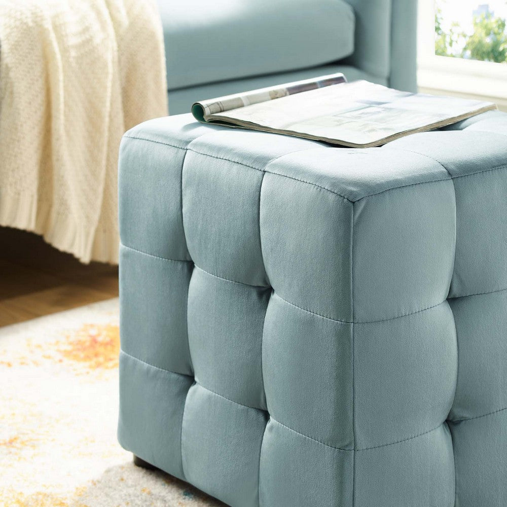 Modway Contour Tufted Button Cube Performance Velvet Ottoman, Light Blue