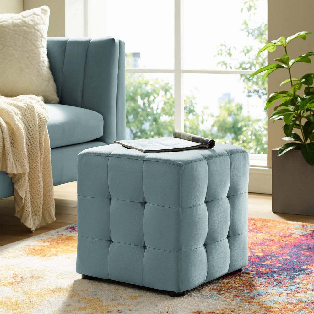 Contour Tufted Cube Performance Velvet Ottoman - No Shipping Charges MDY-EEI-3577-LBU