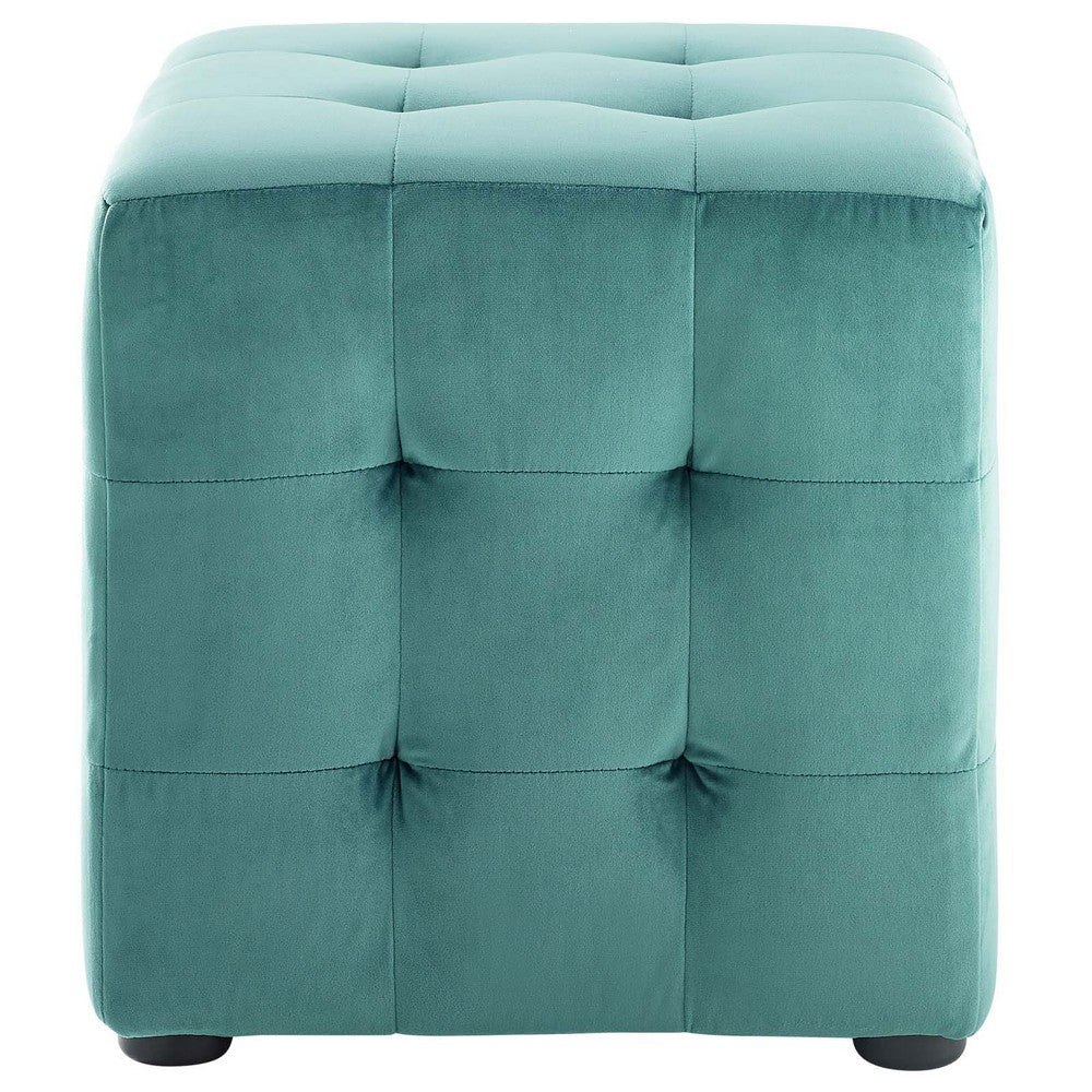 Modway Contour Tufted Button Cube Performance Velvet Ottoman Teal 15.5’’L x 15.5’’H MDY-EEI-3577-TEA