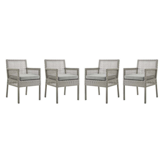 Modway Aura Outdoor Patio Wicker Rattan Set of 4 Dining Armchair in Gray Gray