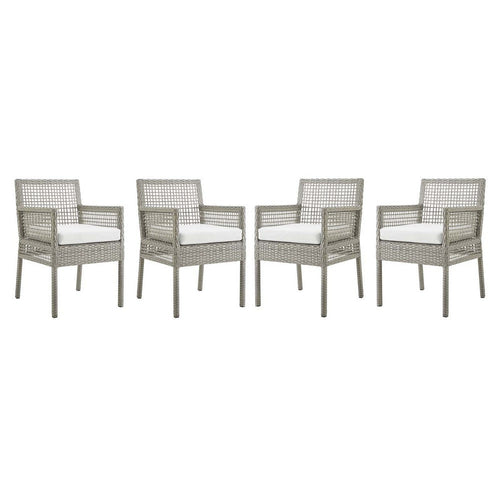 Modway Aura Outdoor Patio Wicker Rattan Set of 4 Dining Armchair in Gray White