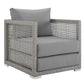 Modway Aura Outdoor Patio Wicker Rattan Side Table and Two Armchairs in Gray Gray MDY-EEI-3595-GRY-GRY-SET