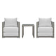 Modway Aura Outdoor Patio Wicker Rattan Side Table and Two Armchairs in Gray White