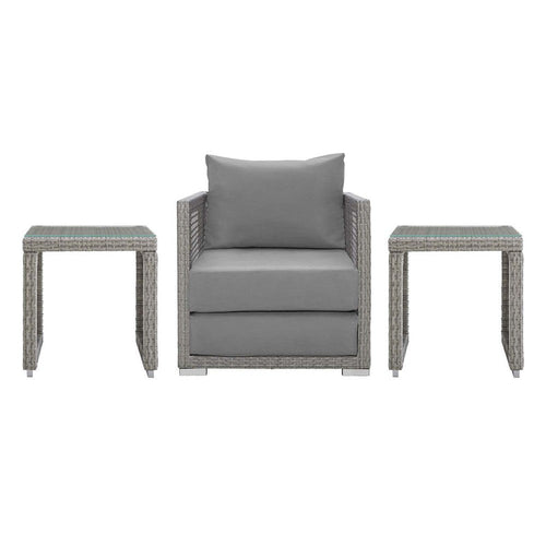 Modway Aura Outdoor Patio Wicker Rattan Armchair and Two Side Tables in Gray Gray