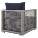 Modway Aura Outdoor Patio Wicker Rattan Armchair and Two Side Tables Gray Navy MDY-EEI-3597-GRY-NAV-SET