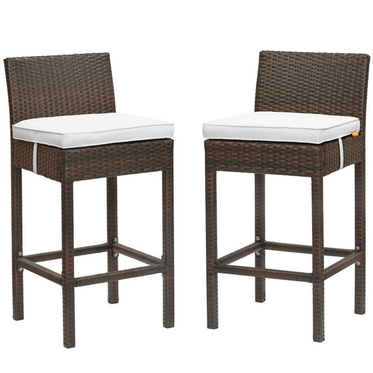 Modway EEI-3603-BRN-WHI Conduit Outdoor Patio Wicker Rattan Set of 2 in Brown White, Two Bar Stools