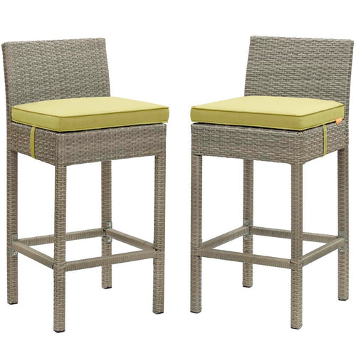 Conduit Outdoor Patio Wicker Rattan Bar Stool Set of 2 by Modway| Green