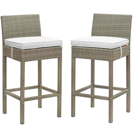 Conduit Outdoor Patio Wicker Rattan Bar Stool Set of 2 by Modway| White