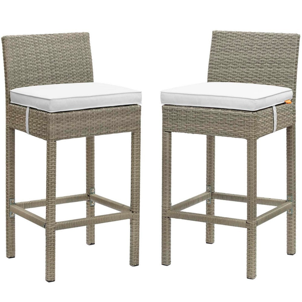 Conduit Outdoor Patio Wicker Rattan Bar Stool Set of 2 by Modway| White