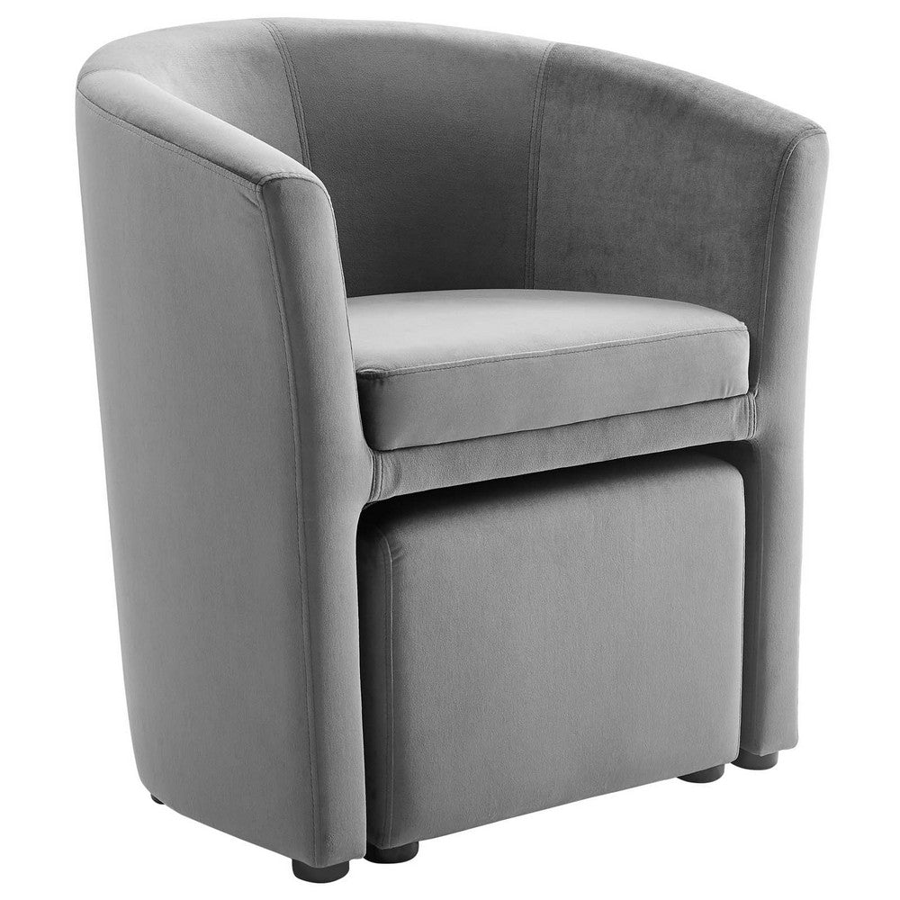 Divulge Performance Velvet Arm Chair and Ottoman Set by Modway| Gray