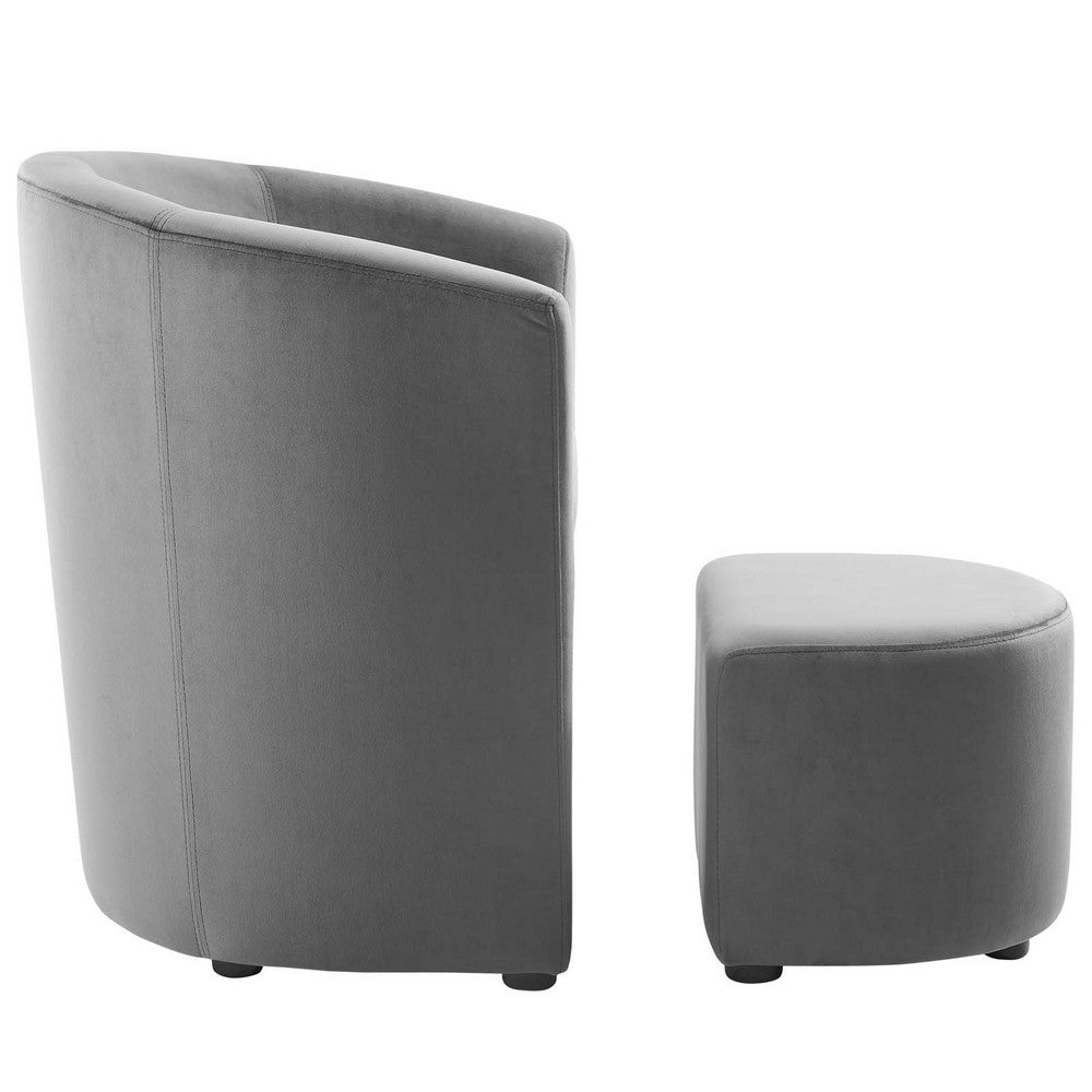Divulge Performance Velvet Arm Chair and Ottoman Set by Modway| Gray