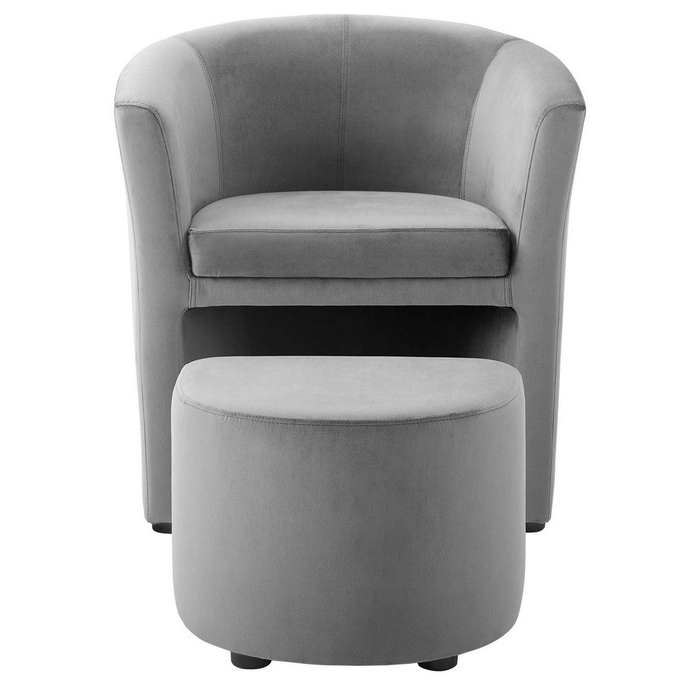 Divulge Performance Velvet Arm Chair and Ottoman Set by Modway| Gray