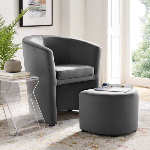 Divulge Performance Velvet Arm Chair and Ottoman Set by Modway| Gray