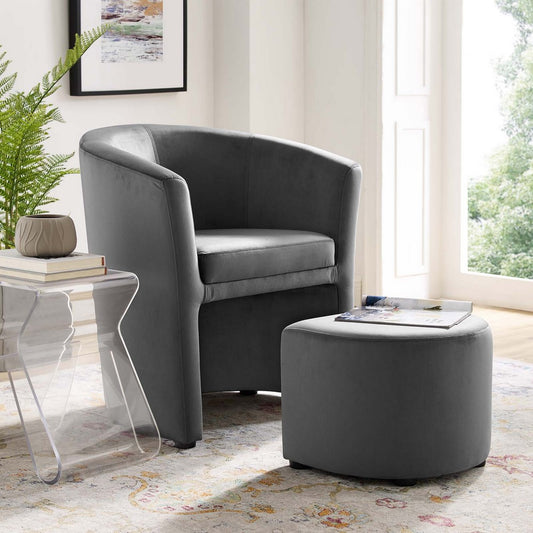 Divulge Performance Velvet Arm Chair and Ottoman Set by Modway| Gray