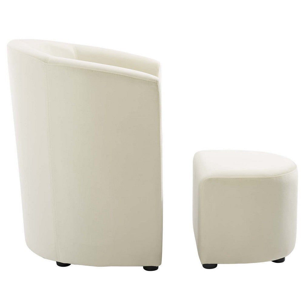 Modway Divulge Performance Velvet Armchair and Ottoman Set in Ivory MDY-EEI-3607-IVO