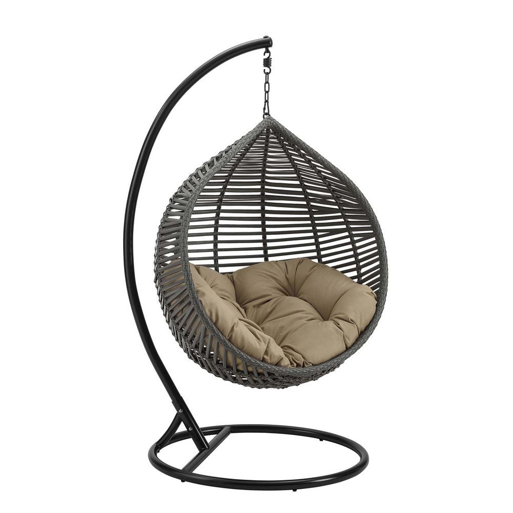 Modway Garner Outdoor Patio Wicker Rattan Teardrop Swing Chair in Gray Mocha