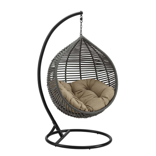 Modway Garner Outdoor Patio Wicker Rattan Teardrop Swing Chair in Gray Mocha