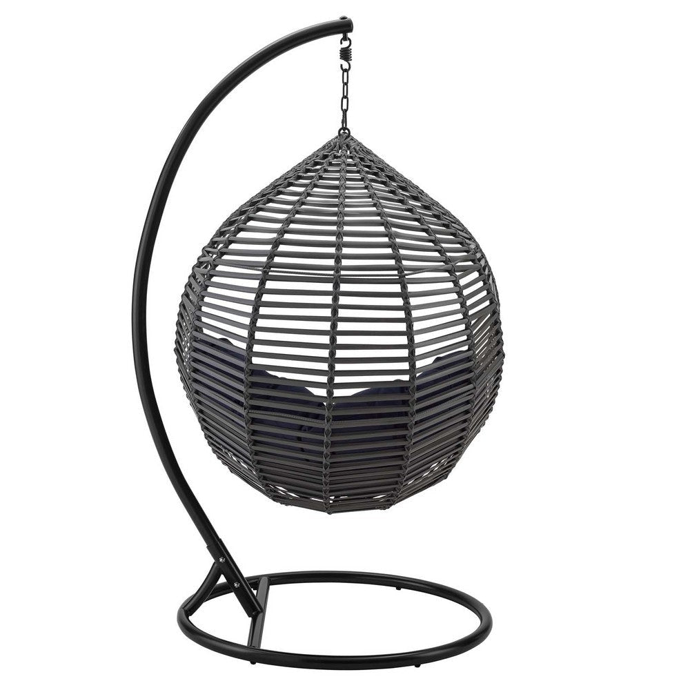 Modway Garner Outdoor Patio Wicker Rattan Teardrop Swing Chair in Gray Navy MDY-EEI-3614-GRY-NAV