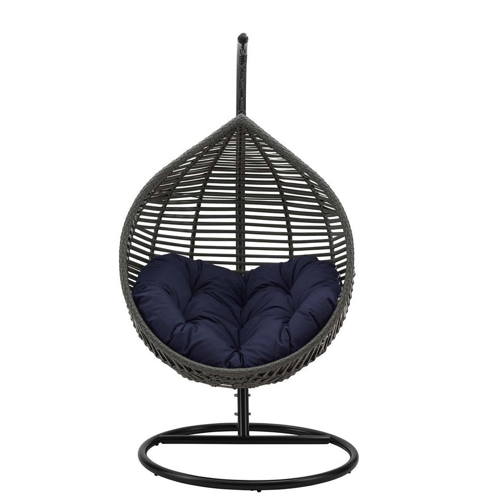 Modway Garner Outdoor Patio Wicker Rattan Teardrop Swing Chair in Gray Navy MDY-EEI-3614-GRY-NAV