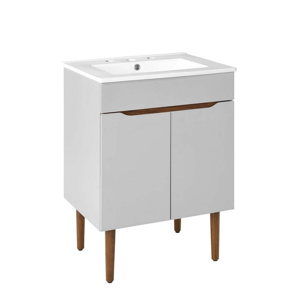 Modway Harvest Mid-Century Bathroom Vanity Cabinet, 24 Inch, Gray White