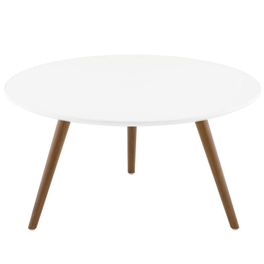 Modway Lippa 28" Mid-Century Modern Round Coffee Table with Tripod Base in Walnut White