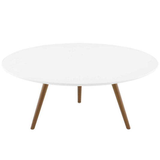 Modway Lippa 36" Mid-Century Modern Round Coffee Table with Tripod Base in Walnut White