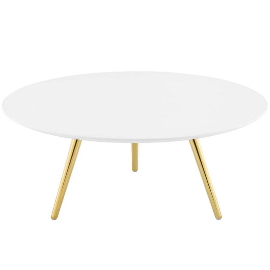 Modway Lippa 36" Mid-Century Modern Round Coffee Table with Tripod Base in Gold White