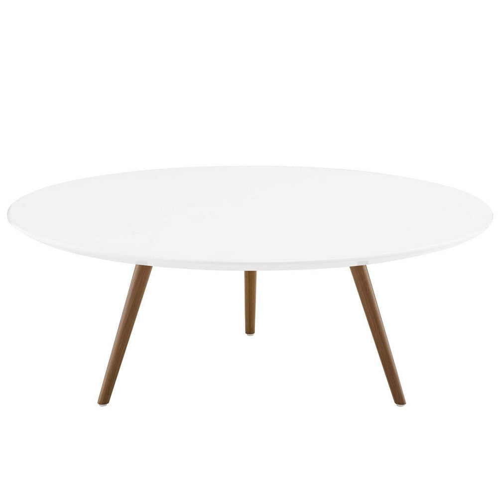 Modway Lippa 40" Mid-Century Modern Round Coffee Table with Tripod Base in Walnut White