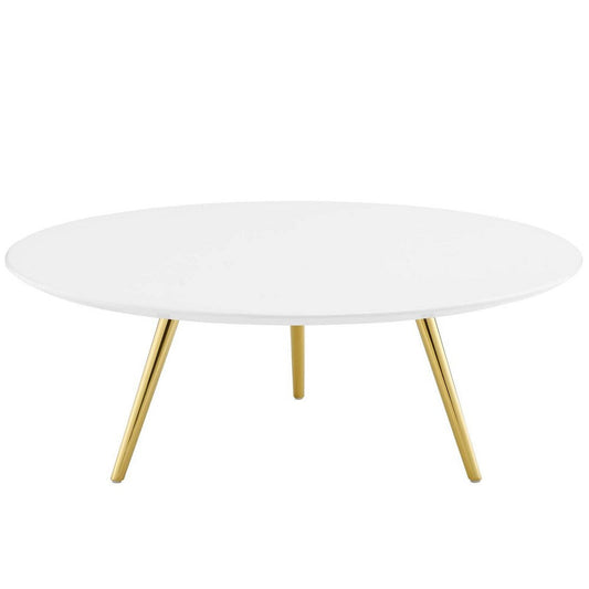 Modway Lippa 40" Mid-Century Modern Round Coffee Table with Tripod Base in Gold White